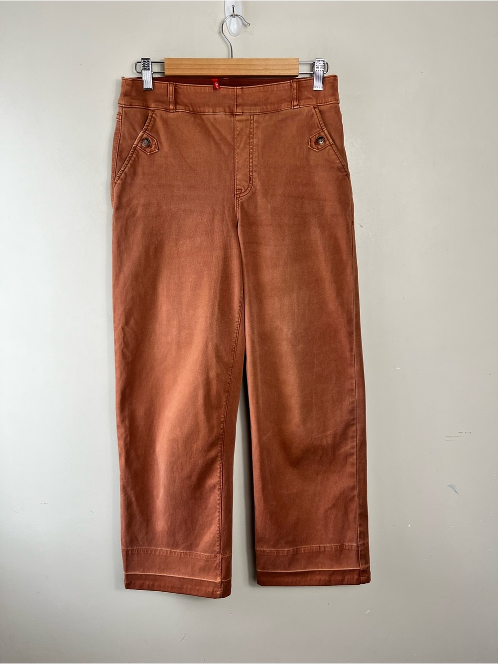 Spanx Stretch Twill Cropped High Waist Pants Size Medium Copper Bronze Slimming